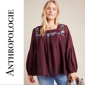 Rare Anthropologie Samant Chauhan Embroidered Burgundy Blouse Size L